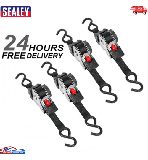 4x Sealey Auto Retract Ratchet Tie Down Straps 600kg Capacity 25mmx3m ATD25301